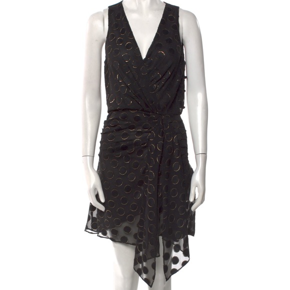 Ramy Brook Black Desiree V-neck Metallic Polka Dot Applique Dress - Picture 6 of 10
